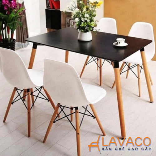 Bộ bàn cafe, bộ bàn ăn 4 ghế eames nhựa chân gỗ TPHCM - Lavaco