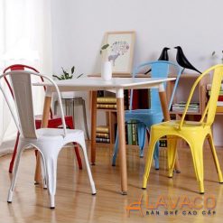 Bộ bàn ăn, cafe cho 4 người gồm bàn vuông T108S và ghế cafe tolix 303 mã T108- 303 – góc 1