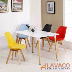 Bộ bàn ăn, cafe cho 4 người gồm bàn T108 0.8×1.2×0.75m và 4 ghế eames nhựa lót nệm chân gỗ 205 mã T108-205 – góc 2