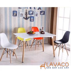 Bộ bàn ăn, cafe cho 4 người gồm bàn T108 0.8×1.2×0.75m và 4 ghế eames nhựa chân gỗ 207 – góc 2