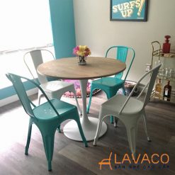 Bộ bàn ăn, cafe hiện đại cho 4 người gồm bàn tulip tròn và 4 ghế cafe tolix 303 mã T117- 303 – góc 1