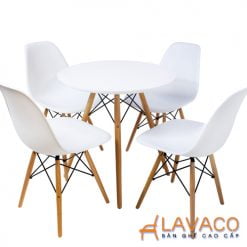Bộ bàn ăn, cafe hiện đại cho 4 người gồm bàn tròn 4 chân T104 và 4 ghế cafe eames 207 mã T104-207 – góc 1