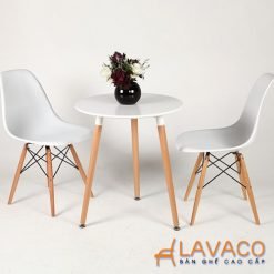 Bộ bàn ăn, cafe hiện đại 2 ghế ngồi gồm bàn tròn T105 và ghế cafe nhựa chân gỗ 207 mã T105- 207 – góc 1