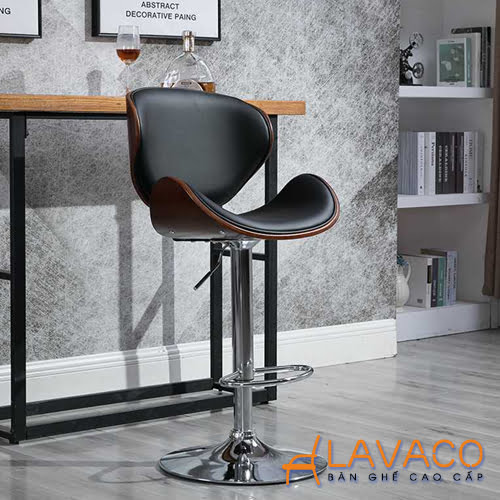 Ghế quầy bar nhập khẩu cao cấp tại TP. HCM Ghế quầy bar chân thấp lưng gỗ bọc nệm nhập khẩu mã 443L – góc 2