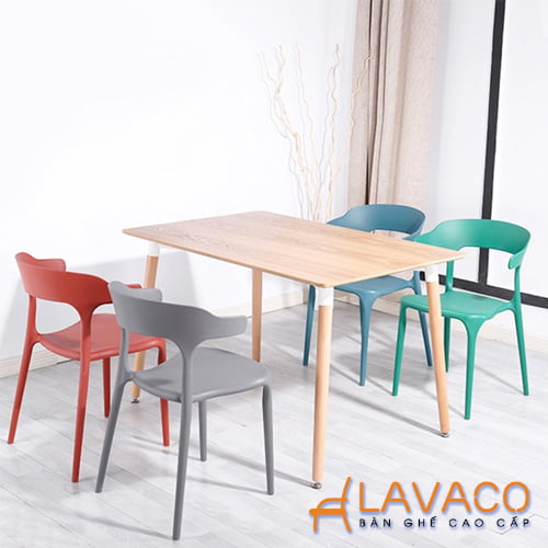 Bộ bàn ăn hiện đại ghế nhựa xếp chồng - Mã: T108-4x231 - LAVACO