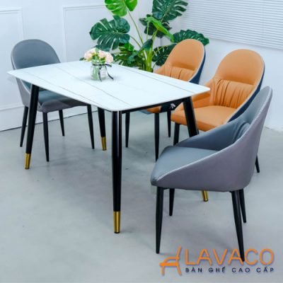 bộ bàn ăn mặt đá 4 ghế bọc da cao cấp