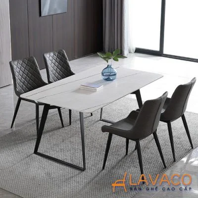 Bộ bàn ăn mặt đá 4 ghế bọc da cao cấp