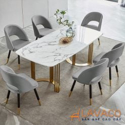 Bộ bàn ăn 6 ghế bọc vải nhung hiện đại