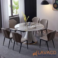 Bộ bàn ăn tròn mặt đá 6 ghế