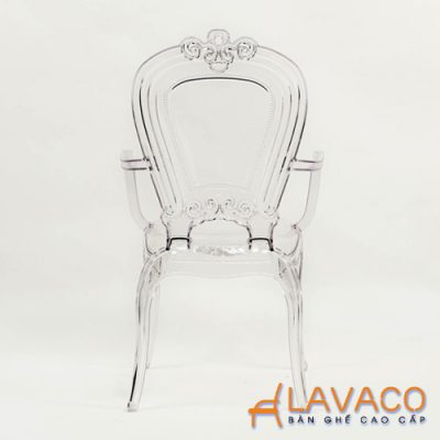 Ghế cafe nhựa trong suốt Louis có tay cao cấp Lavaco [MẪU MỚI 2023]