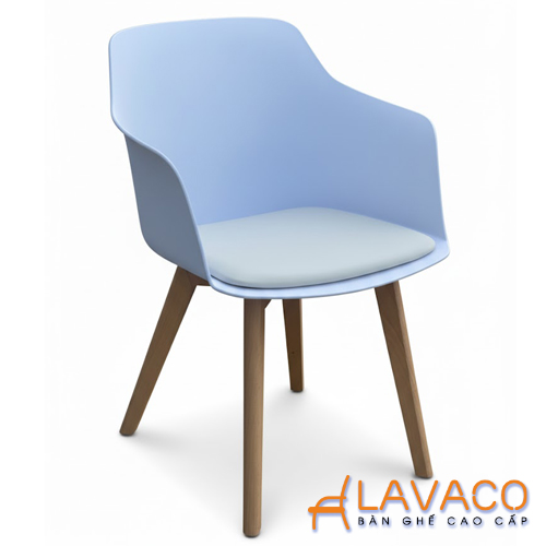 Ghế nhựa cafe lót nệm chân gỗ