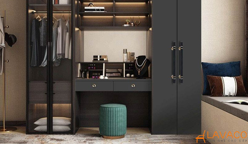 Tủ quần áo kịch trần kết hợp bàn làm việc liền mạch