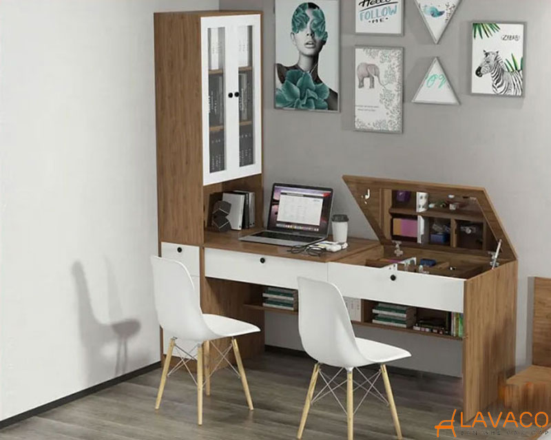 13+ Mẫu bàn làm việc kèm bàn trang điểm đẹp, tiện lợi