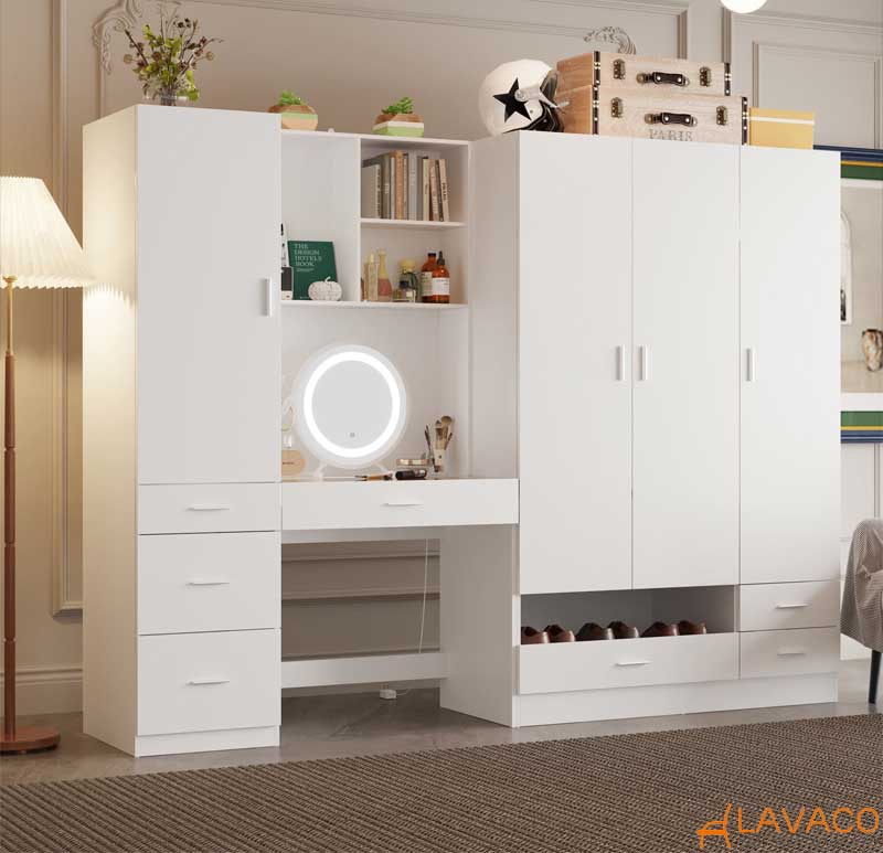 7 mẫu tủ quần áo kết hợp bàn trang điểm đẹp nhất 2025