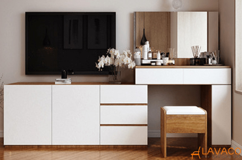 12 Mẫu kệ tivi kết hợp bàn trang điểm thông minh, độc đáo