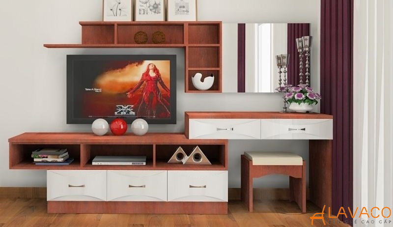 12 Mẫu kệ tivi kết hợp bàn trang điểm thông minh, độc đáo
