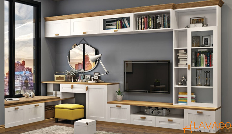 12 Mẫu kệ tivi kết hợp bàn trang điểm thông minh, độc đáo