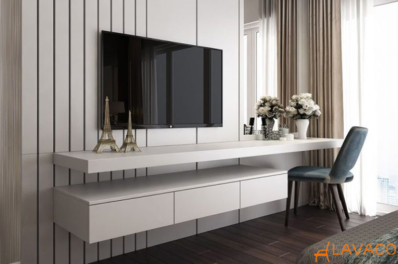 12 Mẫu kệ tivi kết hợp bàn trang điểm thông minh, độc đáo