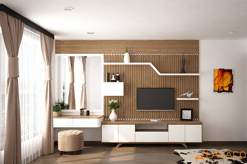12 Mẫu kệ tivi kết hợp bàn trang điểm thông minh, độc đáo