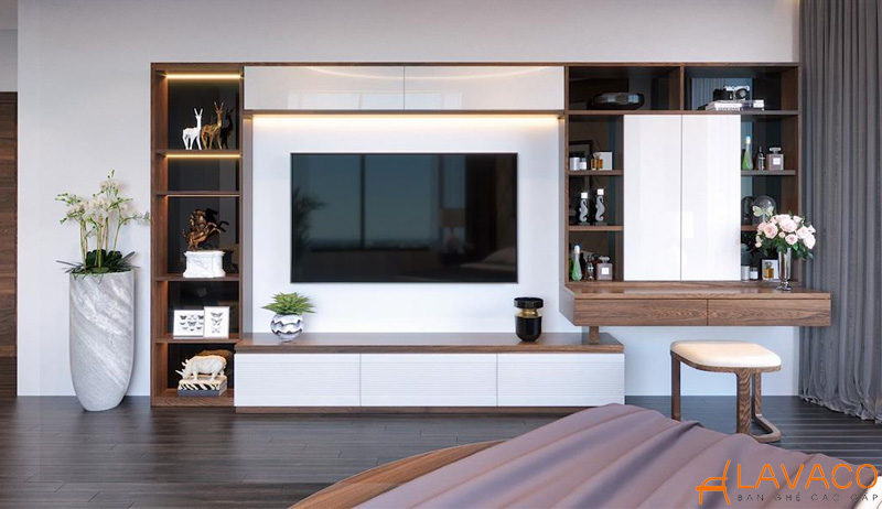 12 Mẫu kệ tivi kết hợp bàn trang điểm thông minh, độc đáo