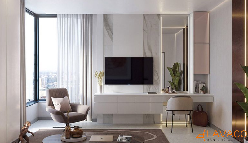 12 Mẫu kệ tivi kết hợp bàn trang điểm thông minh, độc đáo