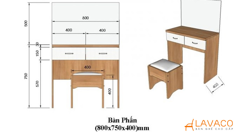 Kích thước ghế bàn trang điểm các loại theo tiêu chuẩn