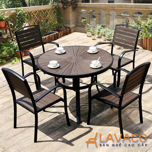 Bộ bàn tròn sân vườn khung nhôm mặt gỗ nhựa hiện đại Bo-ban-tron-san-vuon-khung-nhom-mat-go-nhua-hien-dai