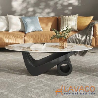 Dễ phối bàn trà mặt đá elip với nhiều phong cách nội thất