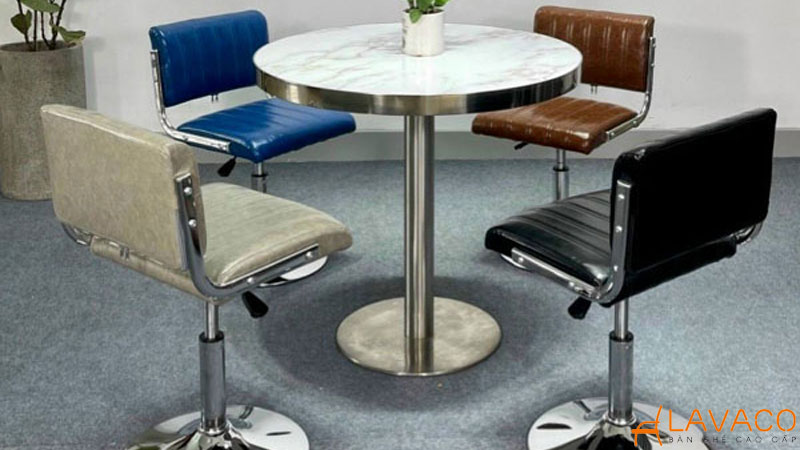 Bàn ghế inox quầy bar chân cao