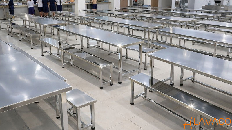 Bàn băng dài inox (bàn ghế căng tin)