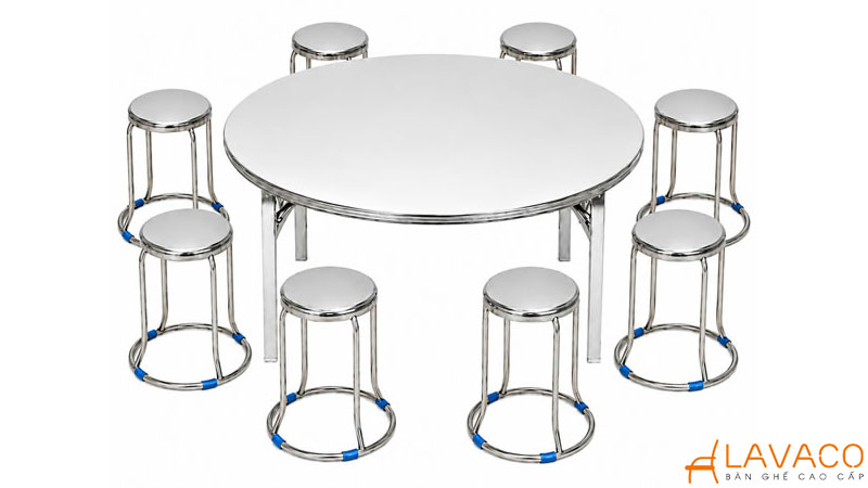 Bàn tròn inox kết hợp ghế đôn