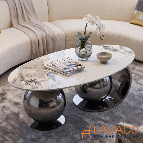 Bàn trà sofa mặt đá oval chân inox Ban-tra-sofa-mat-da-oval-chan-inox