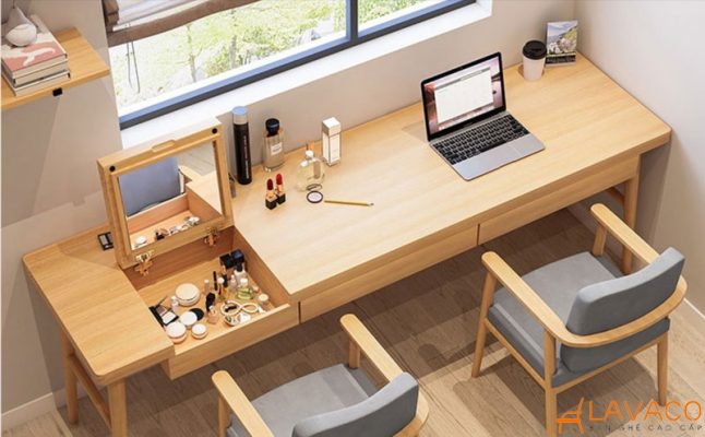 Bàn trang điểm kết hợp bàn làm việc gương gập