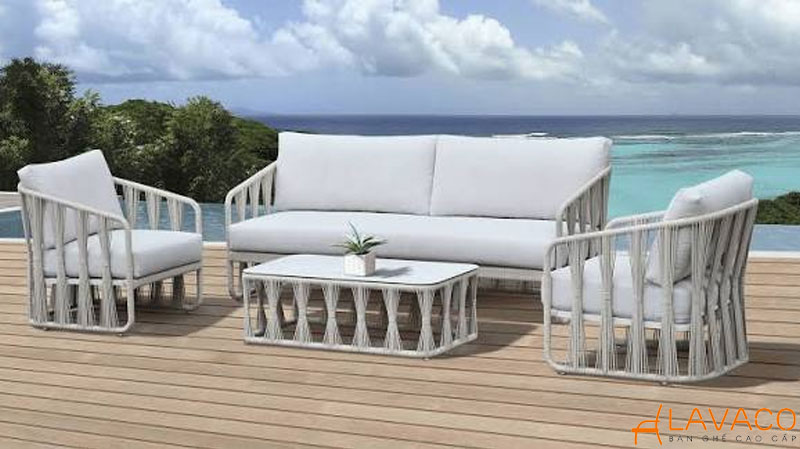 Bàn ghế sân thượng đan rối 3 sợi