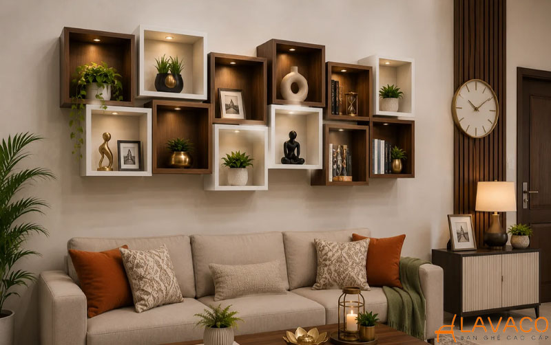 Mẫu kệ treo tường phòng khách