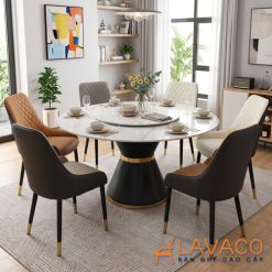 Bộ bàn ăn tròn xoay mặt đá 6 ghế nệm mã T1107-6×2559 – góc 1