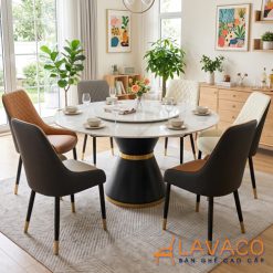 Bộ bàn ăn tròn xoay mặt đá 6 ghế nệm mã T1107-6×2559 – góc 2