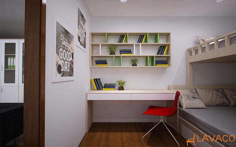 Bàn học liền kệ sách mini treo tường