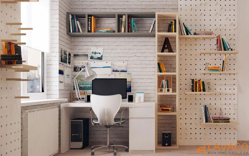 Bàn học liền kệ sách mini treo tường
