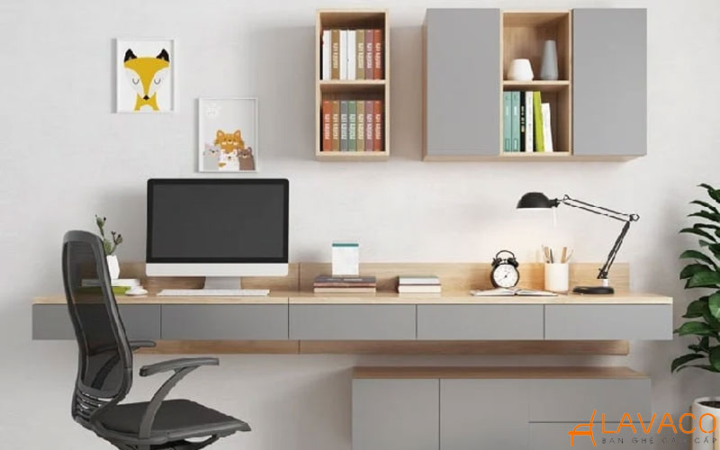 Bàn học liền kệ sách mini treo tường