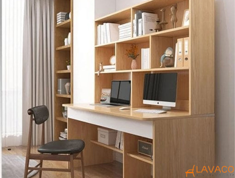 Bàn học có kệ sách bằng gỗ