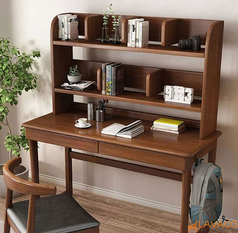 Bàn học có kệ sách bằng gỗ