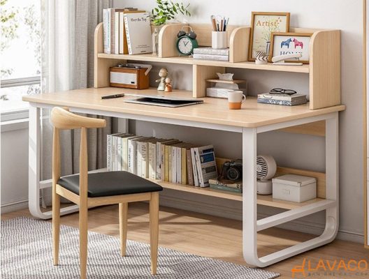 Bàn học có kệ sách bằng gỗ
