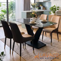 Bộ bàn ăn mặt đá 4 ghế nệm hiện đại- Mã: T1134-4x2559