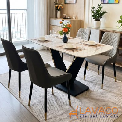 Bộ bàn ăn mặt đá 4 ghế nệm hiện đại- Mã: T1134-4x2559