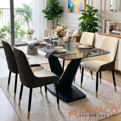 Bộ bàn ăn mặt đá 4 ghế nệm hiện đại- Mã: T1134-4x2559