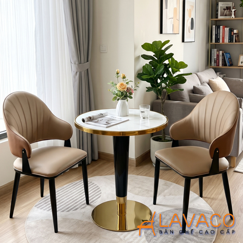 Bộ bàn tròn cafe tiếp khách hiện đại Ghế ăn nệm da chân sắt cao cấp- Mã: 2560