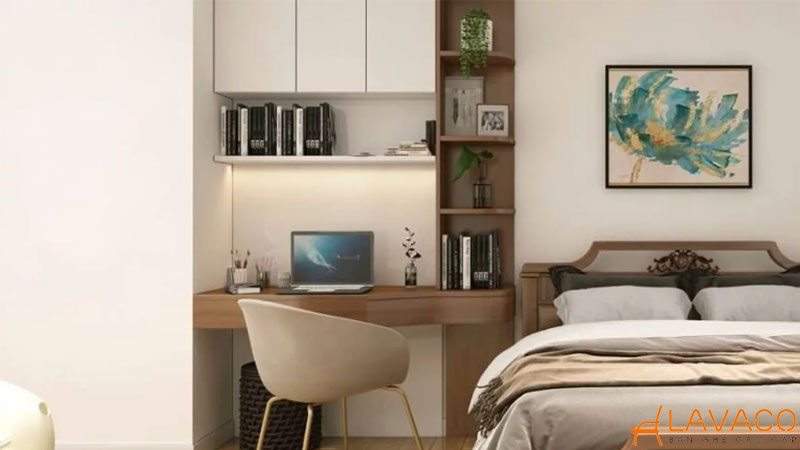 Giá sách thông minh cho phòng ngủ kết hợp bàn làm việc