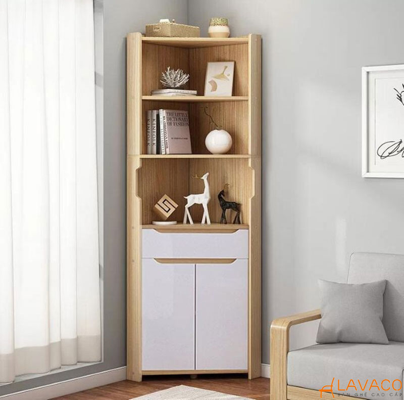 Kệ gỗ góc tường đẹp dáng đứng nhiều tầng