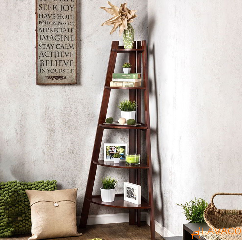 Kệ gỗ góc tường – Gỗ tự nhiên và gỗ công nghiệp MDF